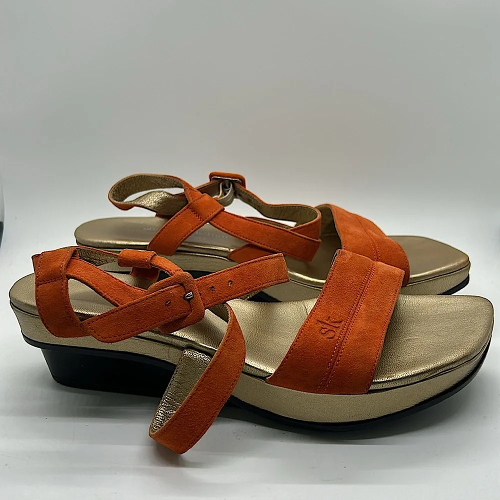 Stephane Ke’lian Burnt Orange Suede Wedge Platform Sandals Shoes **Sz 5.5**🌺🌺 - Picture 4 of 9
